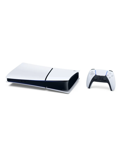 Sony PS5 Slim Digital 825 GB vista orizzontale con controller