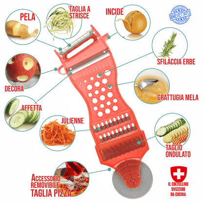 Meridiana affetta verdure 8 in 1 | Pelapatate Multifunzione con Taglia Pizza - Meridiana